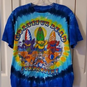Vintage Men GRATEFUL DEAD Liquid Blue Tie Dye  Bear T-shirt Small